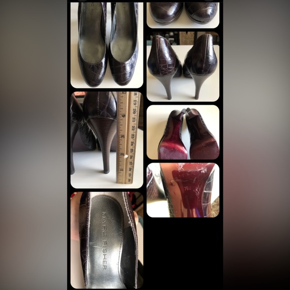 MARC FISHER BROWN DESTINA BROWN PLATFORM Leather ROUND TOE HEELS PUMPS (Sz 7.5) - Picture 2 of 2